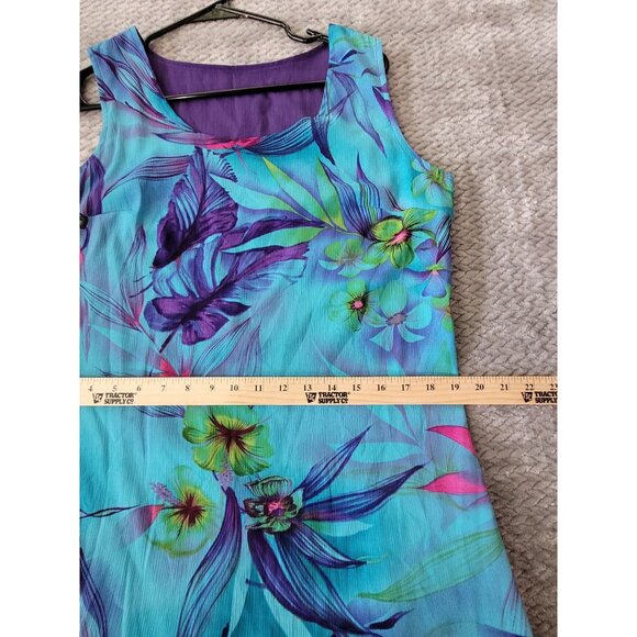Vintage Tropical Floral Sleeveless Maxi Dress Purple Lining - Picture 4 of 10